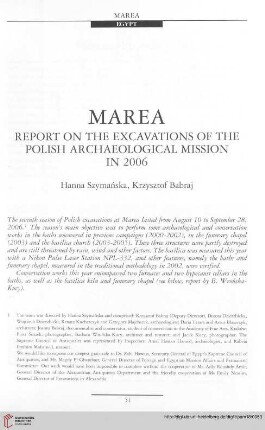 18: Marea : report on the excavations of the polish archaeological mission in 2006