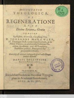 Disputatio Theologica De Regeneratione