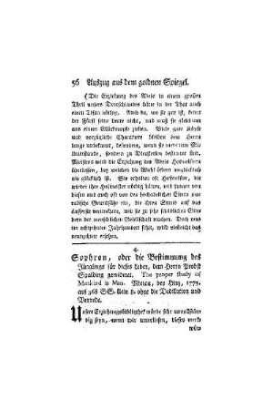 Sophron, oder die Bestimmung des Jünglings für dieses Leben, dem Herrn Probst Spalding gewidmet. The proper study of Mankind is Man : Mietau, bey Hinz, 1773. auf 368 SS. klein 8. ohne die Didikation und Vorrede