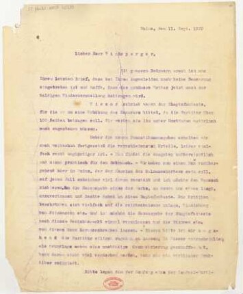 Brief an Lothar Windsperger : 11.09.1920