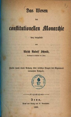 Das Wesen der constitutionellen Monarchie