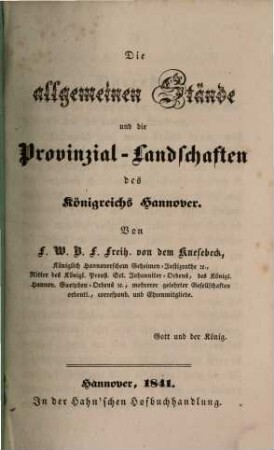 Die allgemeinen Stände und die Provinzial-Landschaften des Königreichs Hannover, 2. Die Landschaft des Fürstenthums Lüneburg nebst dem verbliebenen Theil des Herzogthums Sachsen-Lauenburg