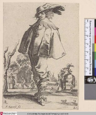 [Kavalier gesehen von vorn; Cavalier seen en face. Cavaliers in mid-distance offer a Lady game]