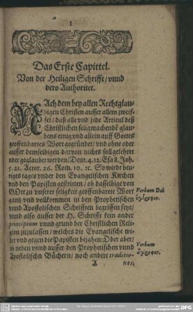 Das Erste Capittel. Von der Heiligen Schrifft, unnd dero Authoritet