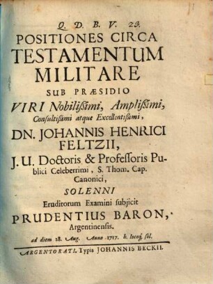 Positiones circa testamentum militare