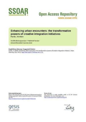 Enhancing urban  the transformative powers of creative integration initiatives