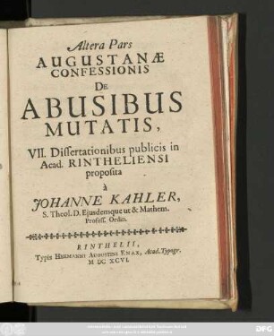 2: De Abusibus Mutatis : VII. Dissertationibus publicis in Acad. Rintheliensi proposita