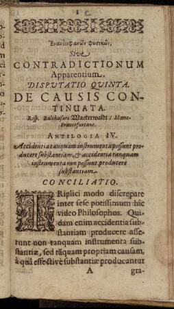 Disputatio Quinta. De Causis Continuata.
