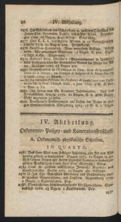 IV. Abtheilung. Oekonomie- Polizey- und Kameralwissenschaft.