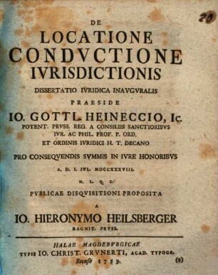 De locatione condvctione ivrisdictionis : dissertatio iuridica inauguralis