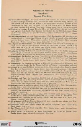 Keramische Arbeiten. Porzellane. Diverse Fabrikate (Nr. 845-883)