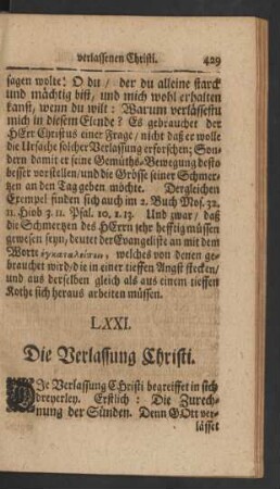 LXXI. Die Verlassung Christi