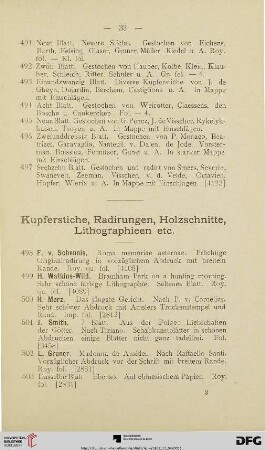 Kupferstiche, Radirungen, Holzschnitte, Lithographieen etc. (Nr. 498-572)