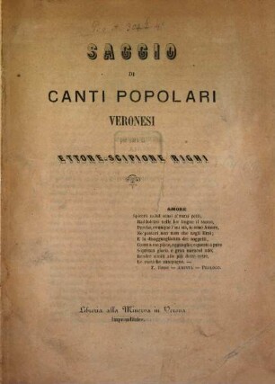 Saggio di canti popolari Veronesi