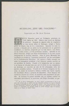 Mussolini, Jefe del Fascismo : (Traducción del Dr. Julio Villoldo)