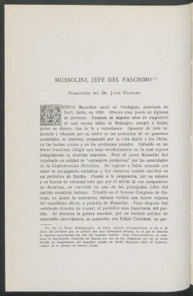 Mussolini, Jefe del Fascismo : (Traducción del Dr. Julio Villoldo)
