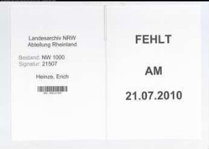 Entnazifizierung Erich Heinze, geb. 00.00.0000 ()