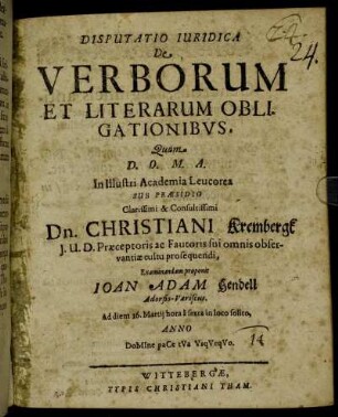 Disputatio Iuridica De Verborum Et Literarum Obligationibus