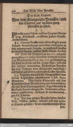 Das XLII. Capitel. Von dem Königreiche Preussen, und den Charten auf welchen gantz Preussen zu sehen