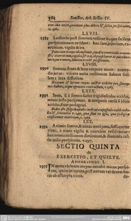 Sectio Quinta de Exercitio, Et Quiete
