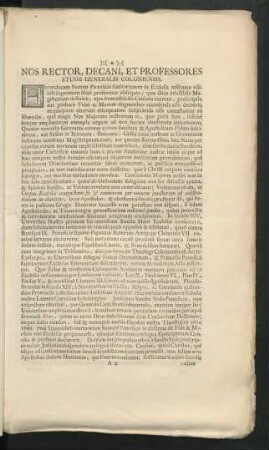 Nos Rector, Decani, Et Professores Studii Generalis Coloniensis