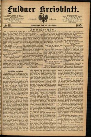Ausgabe vom Samstag, den 19. September 1885.