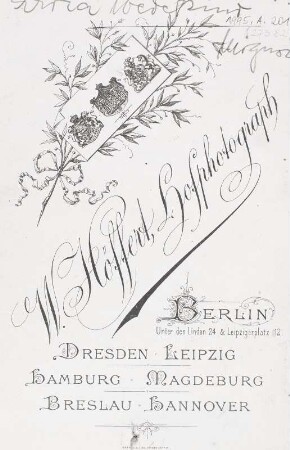 Fotografierückseite, Atelier Höffert, Berlin, n. 1894