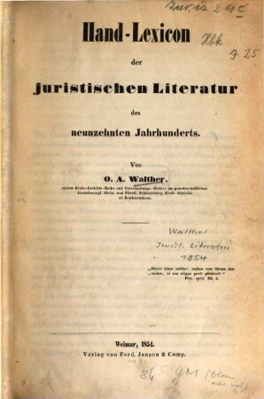 Hand-Lexicon der juristischen Literatur des neunzehnten Jahrhunderts