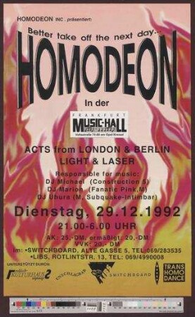 HOMODEON : in der Music-Hall, Voltastraße 74-80 am Opel-Kreisel