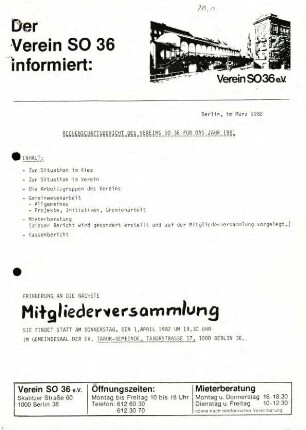 Rechenschaftsbericht: Verein S0 36, 1981
