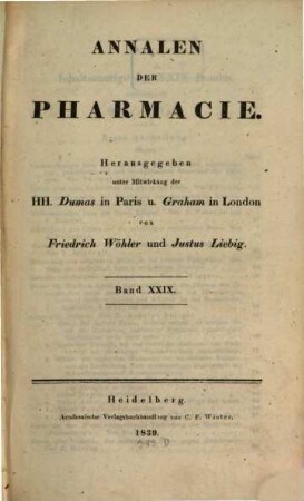 Annalen der Pharmacie. 29, 29. 1839