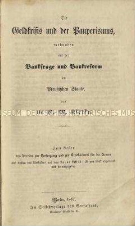 Flugschrift zur Armut und Finanzkrise in Preußen 1847