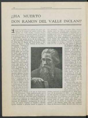 ¡¡Ha muerto don Ramón del Valle Inclán!!