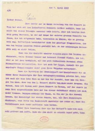 Brief an Emil von Sauer : 04.04.1917