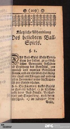Kürtzliche Abhandlung Des beliebten Ball-Spiels.