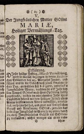 V. Der Jungfräulichen Mutter Gottes Mariæ, Heiliger Vermählungs-Tag. - VI. Der Jungfräulichen Mutter Gottes Mariæ Heil. Verkündigungs-Tag.