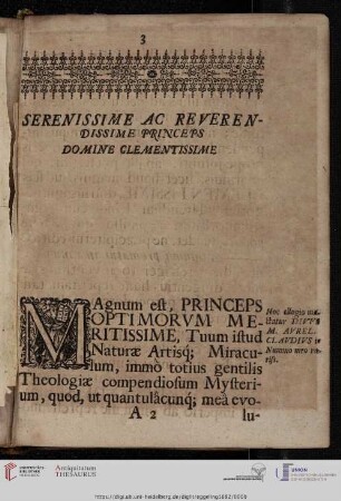 Serenissime ac reverendissime princeps domine clementissime