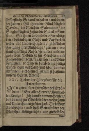 XXV. Gebet der Oberkeit für die Unterthanen.