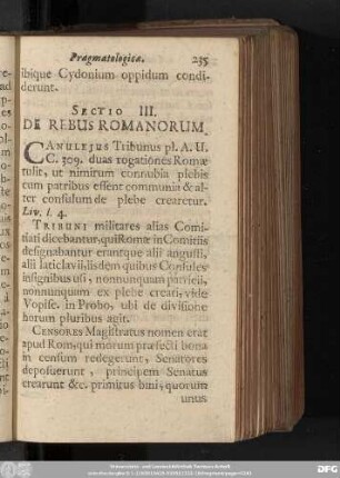 Sectio III. De Rebus Romanorum.