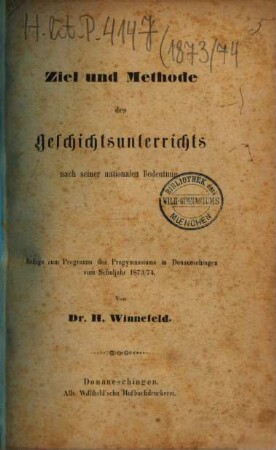 Programm des Grossherzoglichen Progymnasiums in Donaueschingen : vom Schuljahr .... 1873/74