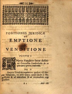 Positiones iur. de emptione venditione