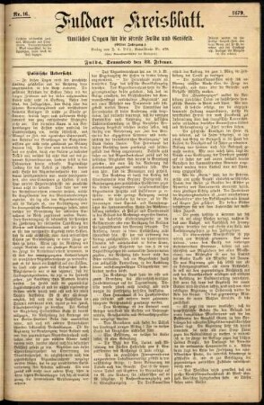 Erste Ausgabe vom Samstag, den 22. Februar 1879.