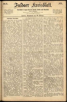Erste Ausgabe vom Samstag, den 22. Februar 1879.