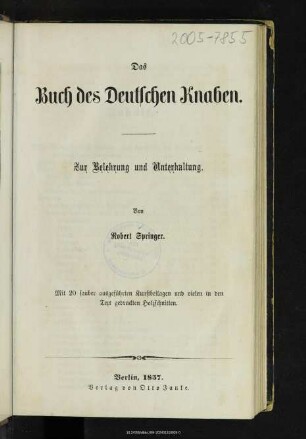 Das Buch des deutschen Knaben : zur Belehrung und Unterhaltung