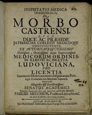 Disputatio Medica Inauguralis,De Morbo Castrensi