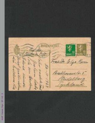 Postkarte von Christine Bonnevie an Elga Kern, hs.