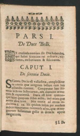 Pars I. De Duce Belli.