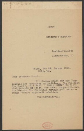 Brief an Gottfried Huppertz : 22.01.1930