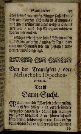Von der Traurigkeit/ oder Melancholia Hypochondriaca.