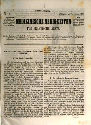 Medizinische Neuigkeiten für praktische Ärzte : Centralbl. für d. Fortschritte d. gesamten medizin. Wissenschaften. 10, 10. 1860